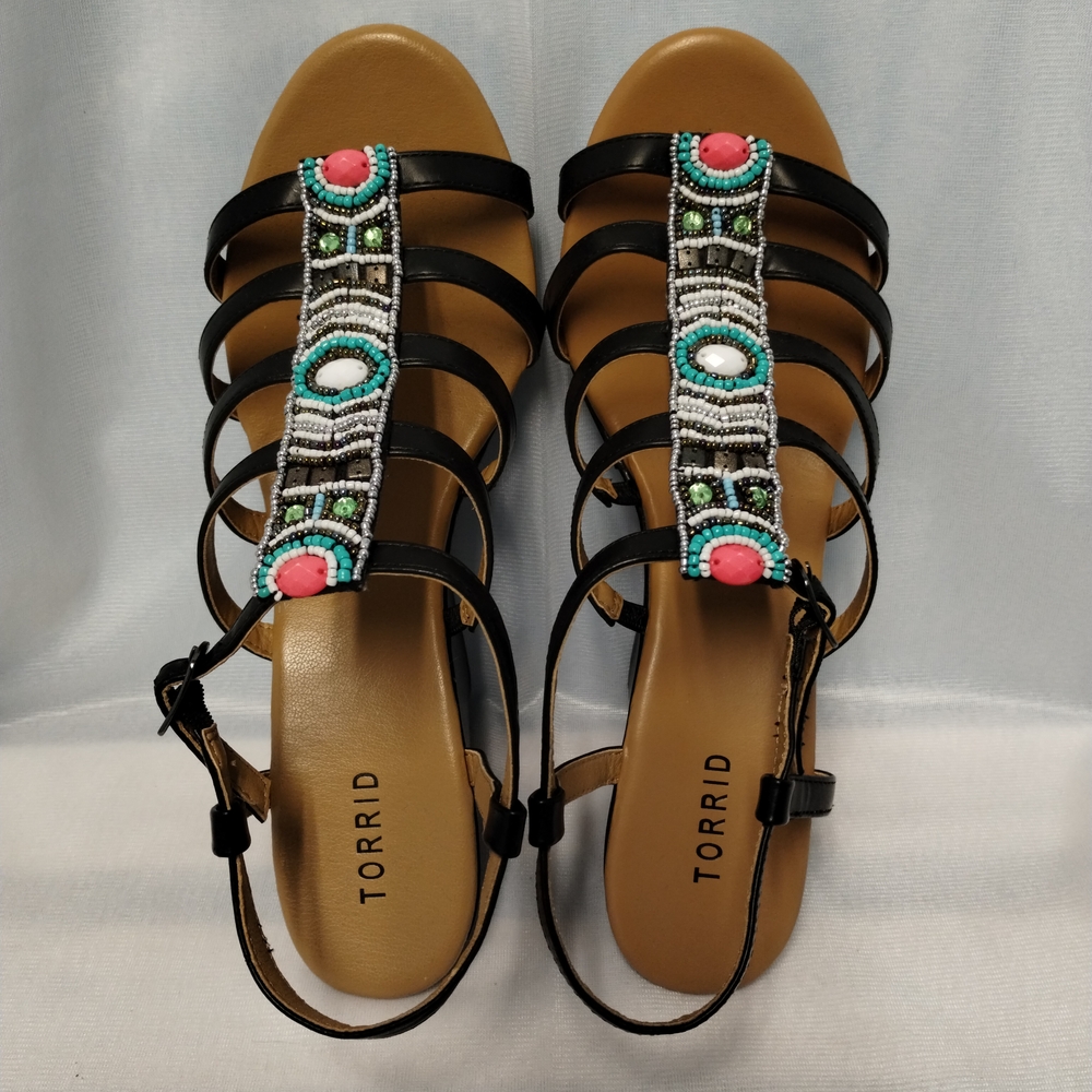 Torrid Black Sandals with Vibrant Beadwork